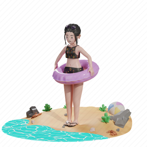 Female, woman, person, summer, adult, beach, vacation 3D illustration - Download on Iconfinder