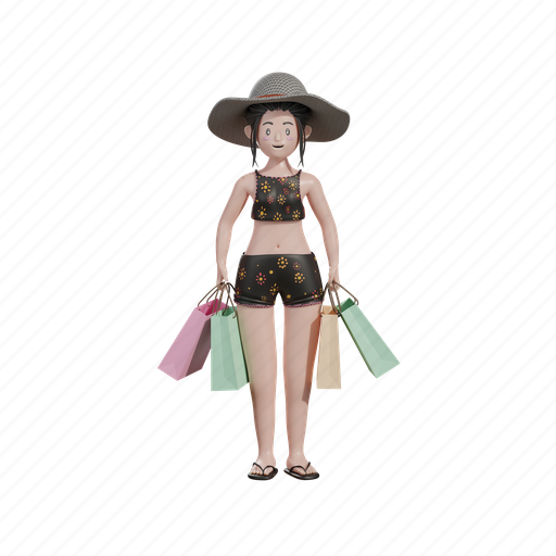 Female, woman, person, summer, adult, beach, vacation 3D illustration - Download on Iconfinder