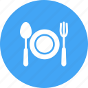 dinner, eat, food, fork, plate, restaurant, spoon