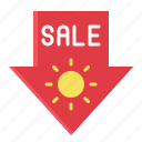 arrow, sale, sign, sticker, summer, sun
