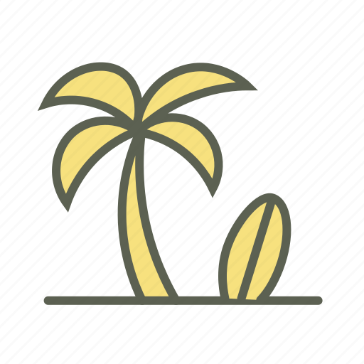 Beach, coconut tree, holiday, sea, summer vacation, surfboard, surfing icon - Download on Iconfinder