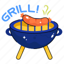 grill, barbecue, meat, knife, fork, food