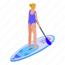 girl, stand, up, paddle, isometric