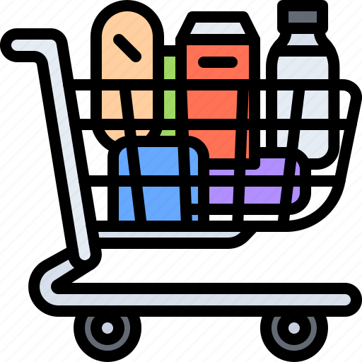 Cart, bread, milk, purchase, food, shop, supermarket icon - Download on Iconfinder