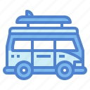 camper, van, recreational, vehicle, surfboard, transportation, travel