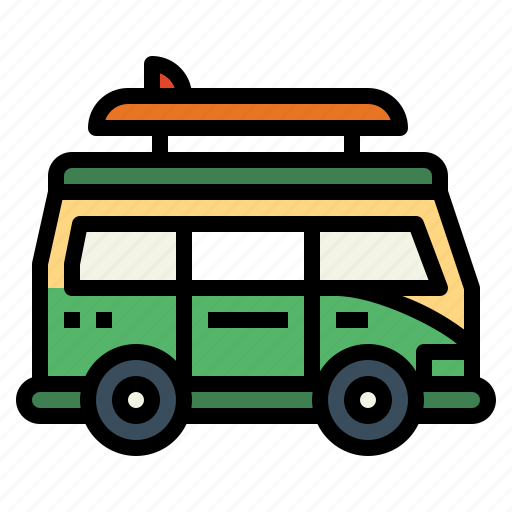 Camper, van, recreational, vehicle, surfboard, transportation, travel icon - Download on Iconfinder