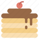 bakery, cake, cherry, chocolate, food, pan, pancake