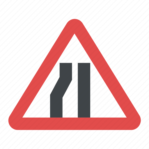 Driving direction, driving instructions, road narrow from left side, road sign, traffic sign icon - Download on Iconfinder