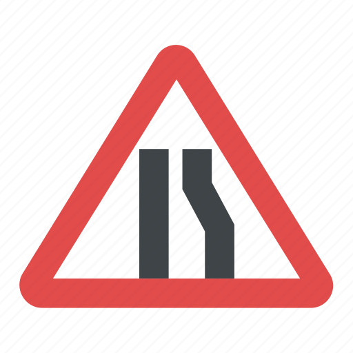 Driving direction, driving instructions, road narrow from right side, road sign, traffic sign icon - Download on Iconfinder