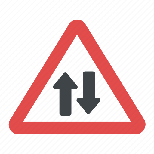 Beware of two-way traffic ahead, confusing road sign, traffic sign, two-way traffic ahead sign, warning road sign icon - Download on Iconfinder