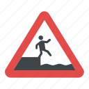 caution falling water, danger risk of falling, danger sign, safety sign, warning sign 