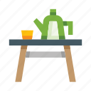 table, furniture, kettle, cup, mug, kitchen, dining