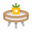 table, furniture, vase, flower, plant, coffee, flowerpot