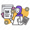 tax, return, muslim, woman, accountant, currency, money, website 
