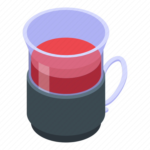 Red, tea, cup, isometric icon - Download on Iconfinder