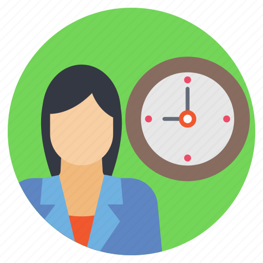 Appointment, personal time management, punctual, time management, woman with clock icon - Download on Iconfinder
