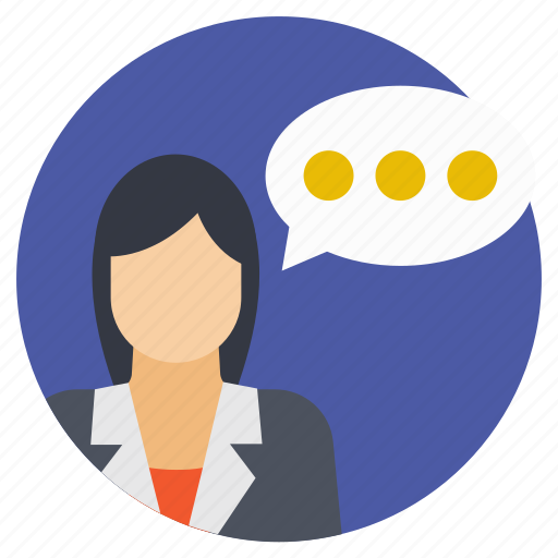 Discussion, female consultant, speech, talk, talking person icon - Download on Iconfinder