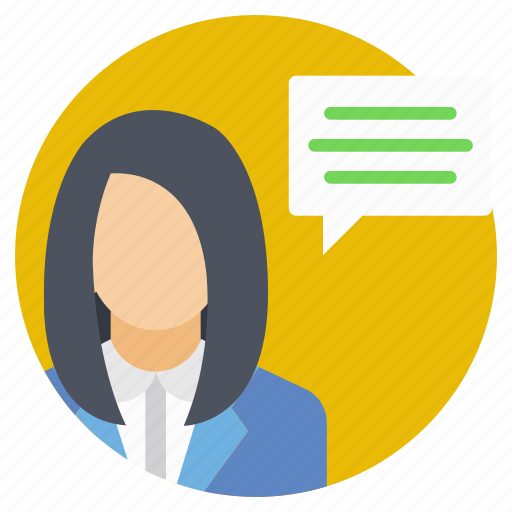Discussion, female consultant, speech, talk, talking person icon - Download on Iconfinder