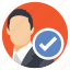 business decision making, businessman checkmark, chosen one, recruitment, selected candidate 