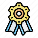 achievement, award, badge, gear, like
