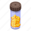 glass, jar, yellow, pills, isometric 