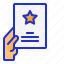 document, hand, report, review, star