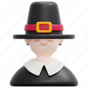 pilgrim, thanksgiving, avatar, man, costume, cultures, hat, 3d 