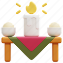 table, candle, bowl, party, dinner, tablecloth, furniture, 3d 