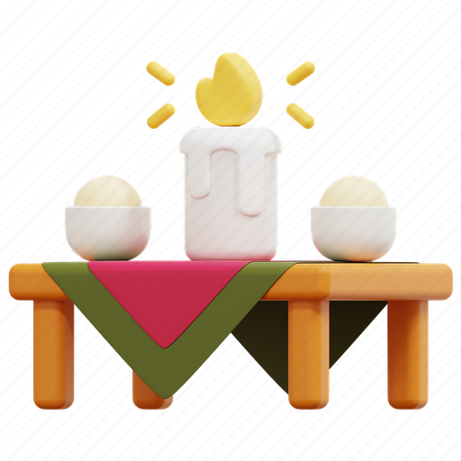 Table, candle, bowl, party, dinner, furniture, tablecloth 3D illustration - Download on Iconfinder