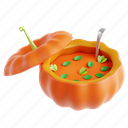 pumpkin, soup, pumpkin soup, thanksgiving, 3d icon, 3d illustration, 3d render 
