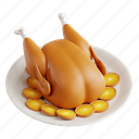 turkey, festive feast, thanksgiving, 3d icon, 3d illustration, 3d render 