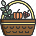 basket, fruit, thanksgiving, pumpkin, straw, wire, container