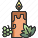 candle, wax, stick, light, fire, flame, leaf