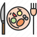 dinner, food, plate, turkey, fork, knife, feast