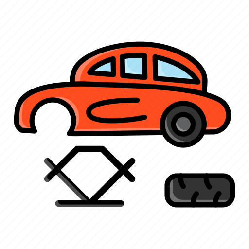 Car, upkeep, scissor, car jack, car lifter, front wheel, replacement icon - Download on Iconfinder