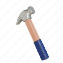 hammer, tool, construction, repair, nail, building, equipment, labour, 3d render 