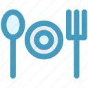 dining, eating, fork, fork plate spoon, plate, spoon
