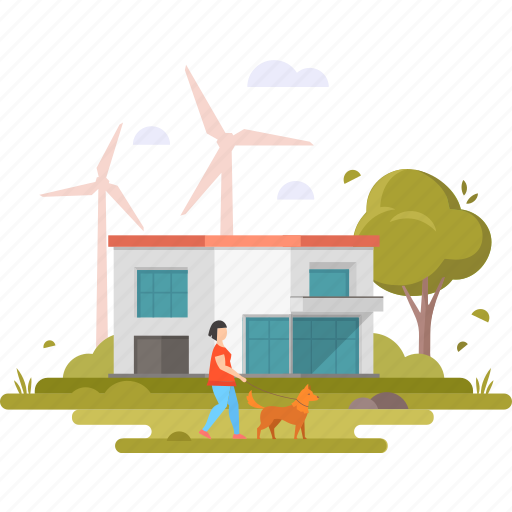 Dog, walking, house, eco illustration - Download on Iconfinder