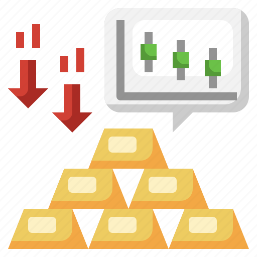 Gold, downward, arrow, trend, graph, value icon - Download on Iconfinder