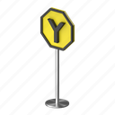 y, junction, sign, arrow, stand, road 