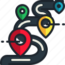 navigation, location, pin, route, road, maps