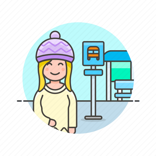 Bus, road, stop, transportation, travel, wait, woman icon - Download on Iconfinder
