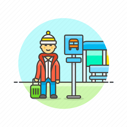 Bus, road, stop, transportation, man, travel, wait icon - Download on Iconfinder