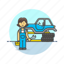 mechanic, road, transportation, automobile, car, change, spanner, tire
