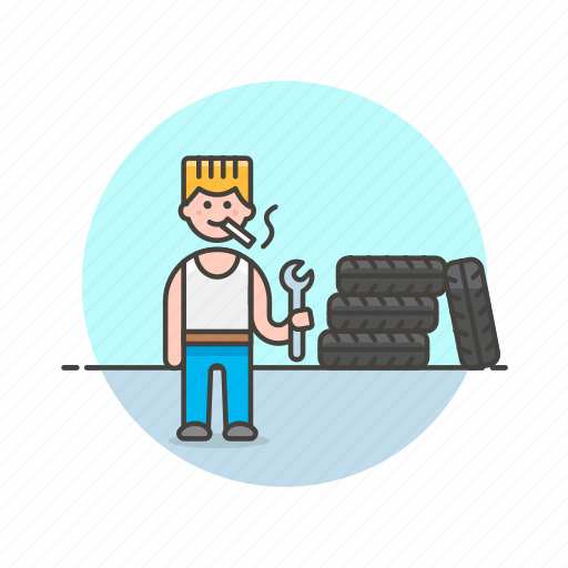 Mechanic, road, transportation, change, man, spanner, tire icon - Download on Iconfinder