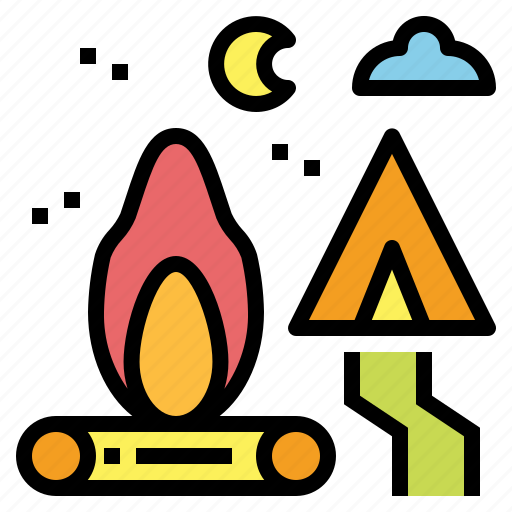 Bonfire, campfire, camping, flame, tent icon - Download on Iconfinder