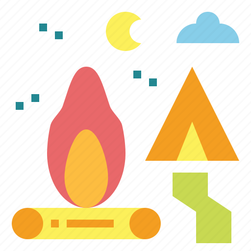 Bonfire, campfire, camping, flame, tent icon - Download on Iconfinder