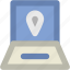 laptop, location finder, map pin, online map, online navigation 