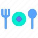 eat, fork, plate, restaurant, spoon
