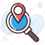 find place, magnifier, map pin, navigation, search location 